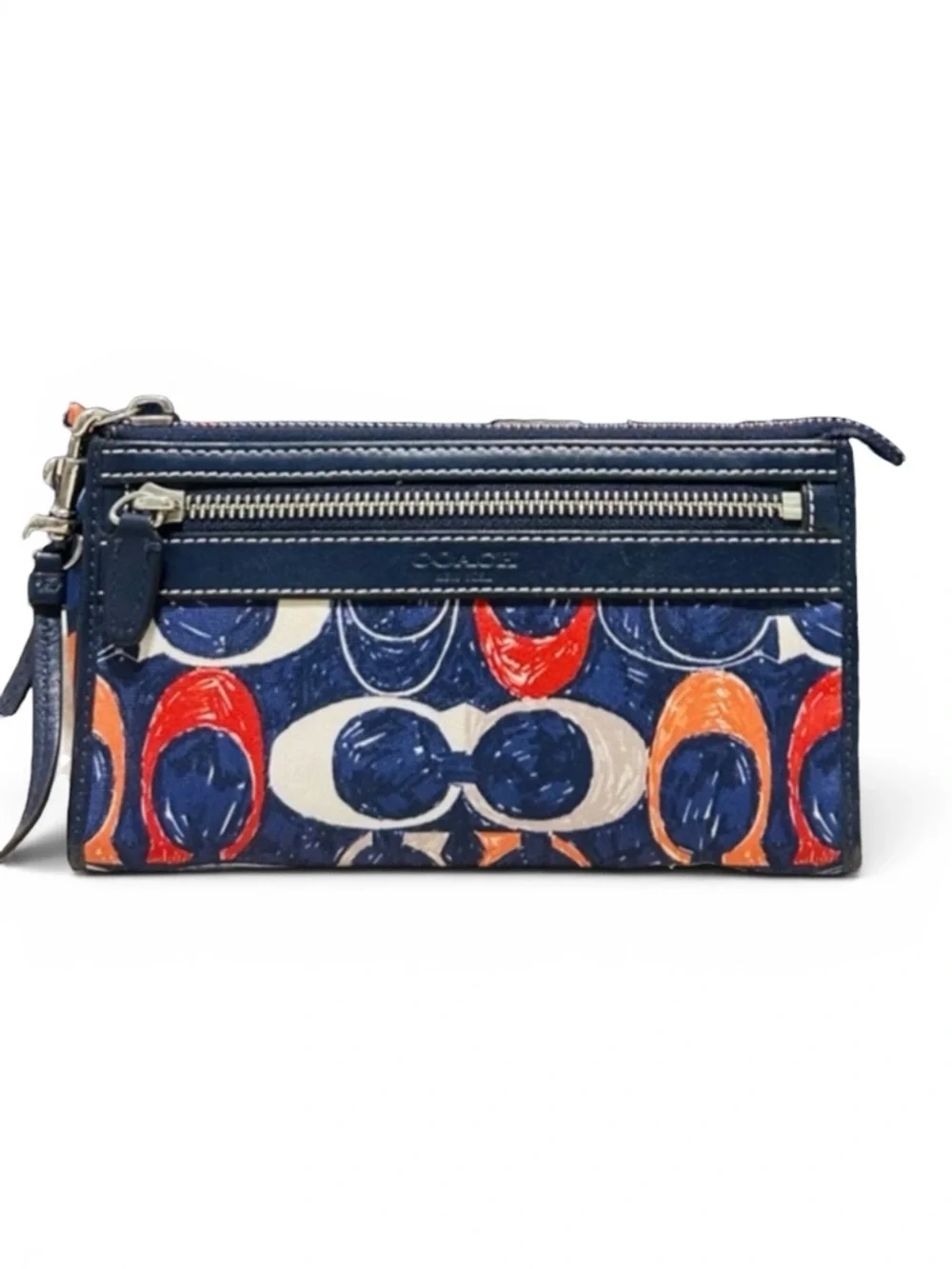 COACH Candace Legacy Heritage Scribble C w/Leather Trim Wallet/Wristlet